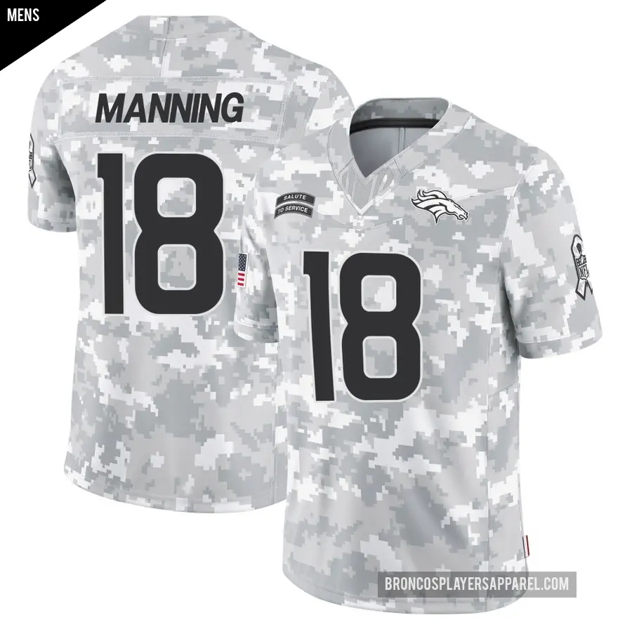 Men's Denver Broncos ＃18 Peyton Manning Arctic Camo Limited 2024 Salute to Service Jersey