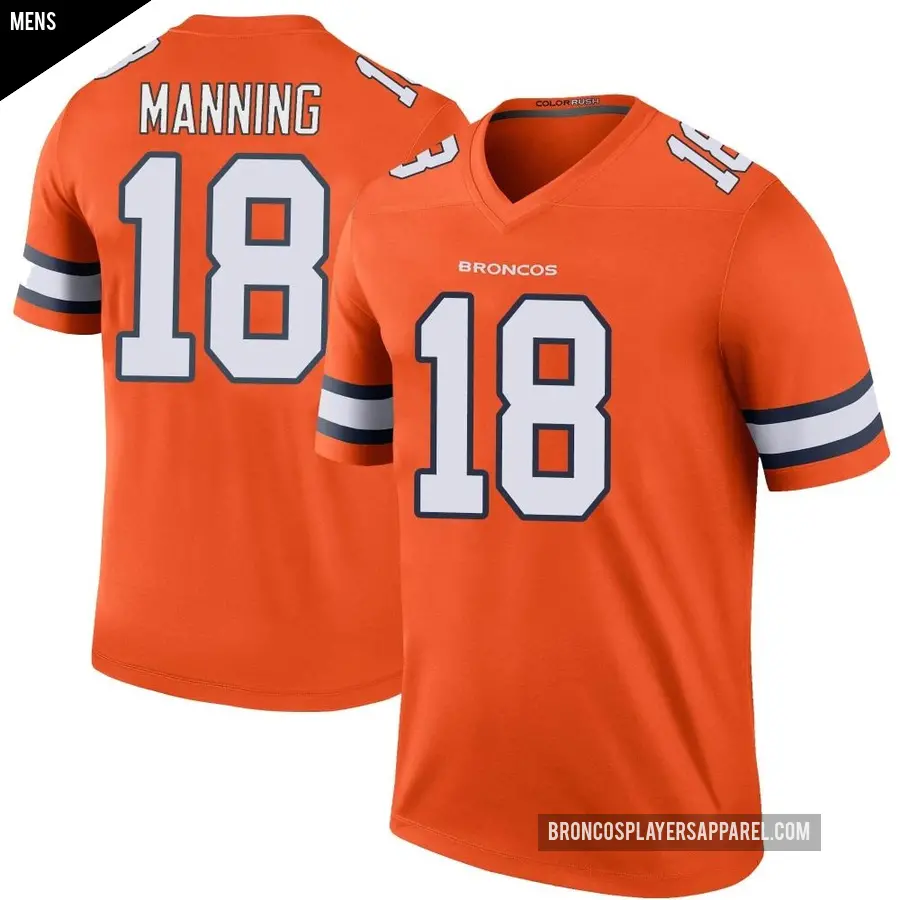 Men&#039;s Denver Broncos &#65283;18 Peyton Manning Orange Legend Color Rush Jersey