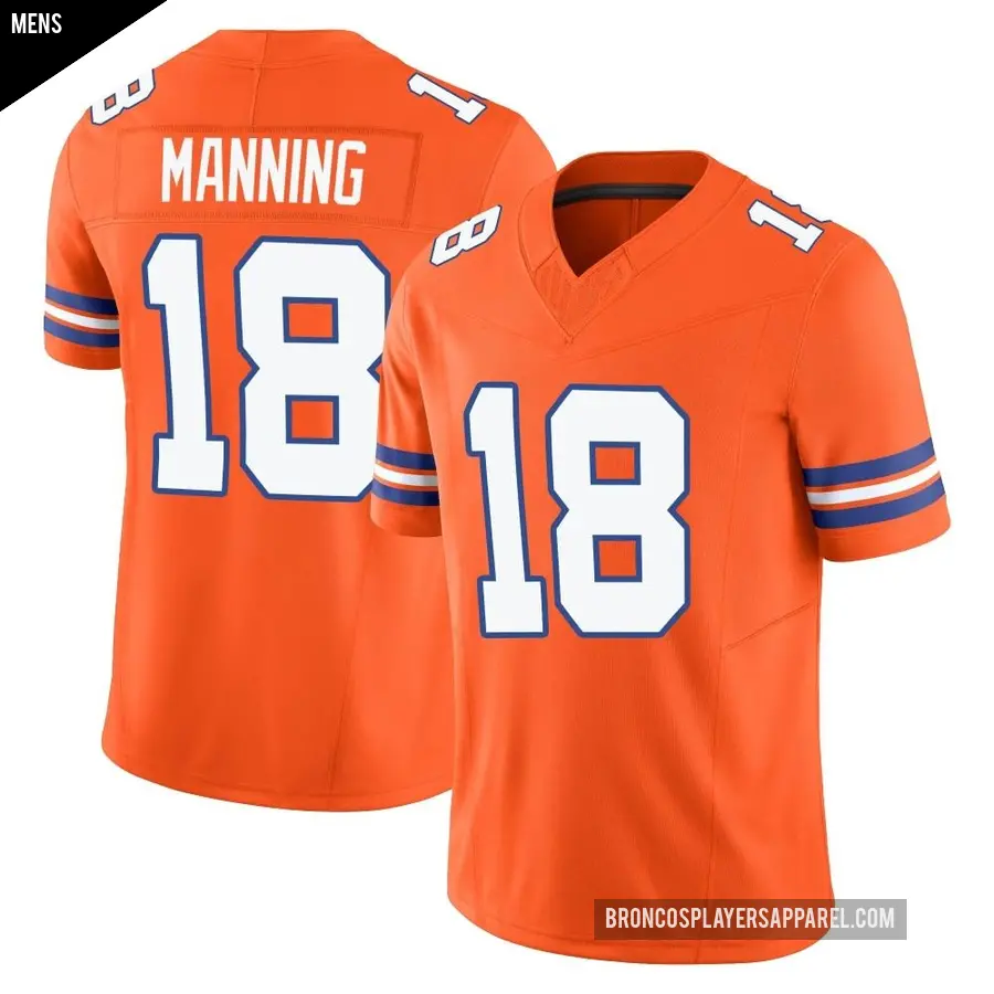 Men's Denver Broncos ＃18 Peyton Manning Orange Limited Alternate Vapor F.U.S.E. Mile High Collection 1977 Throwback Jersey