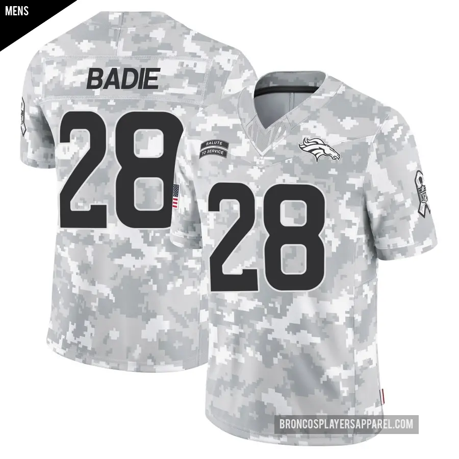 Men's Denver Broncos ＃28 Tyler Badie Arctic Camo Limited 2024 Salute to Service Jersey