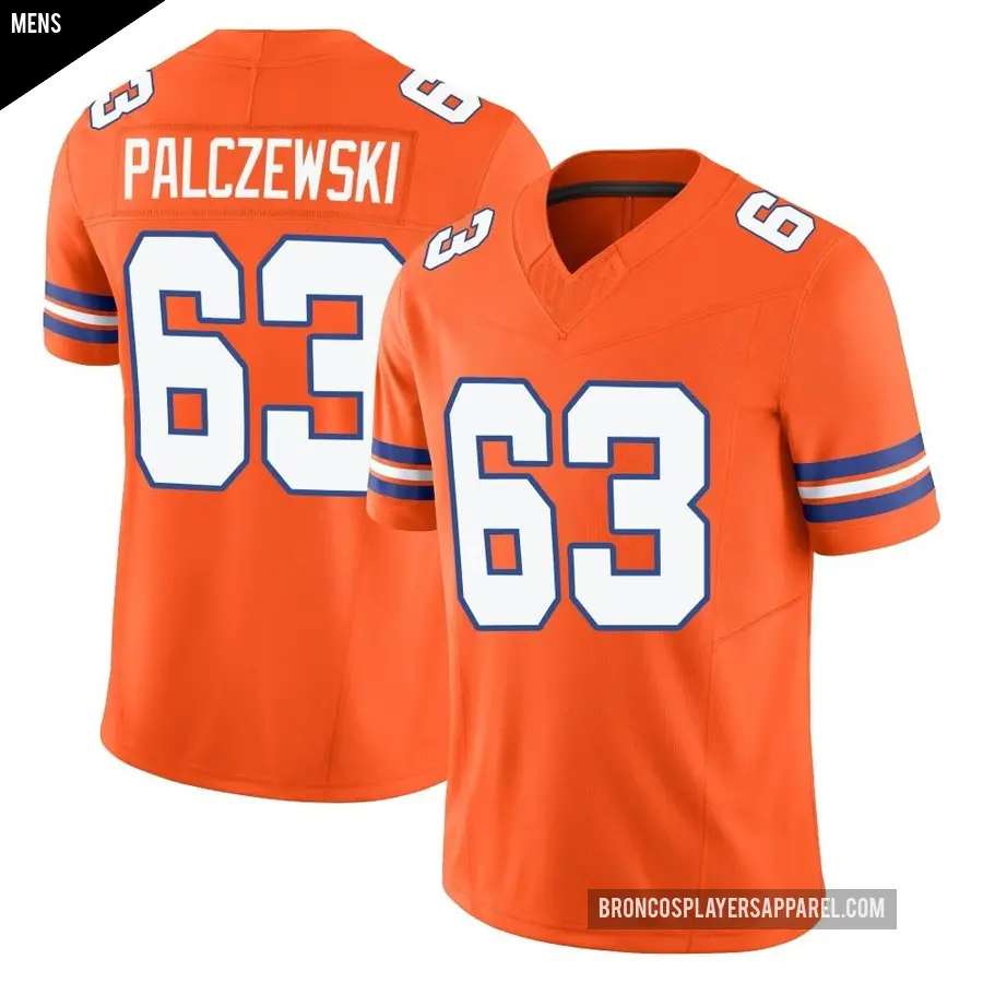Men's Denver Broncos ＃63 Alex Palczewski Orange Limited Alternate Vapor F.U.S.E. Mile High Collection 1977 Throwback Jersey