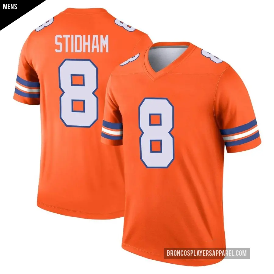 Men's Denver Broncos ＃8 Jarrett Stidham Orange Legend Alternate Mile High Collection 1977 Throwback Jersey