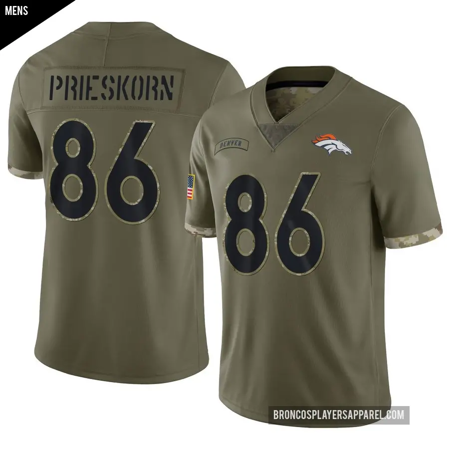 Men's Denver Broncos ＃86 Caden Prieskorn Olive Limited 2022 Salute To Service Jersey