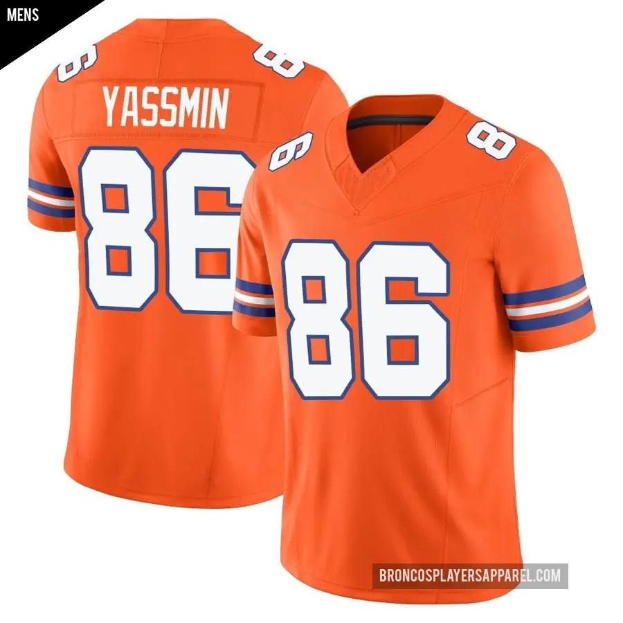 Men's Denver Broncos ＃86 Thomas Yassmin Orange Limited Alternate Vapor F.U.S.E. Mile High Collection 1977 Throwback Jersey