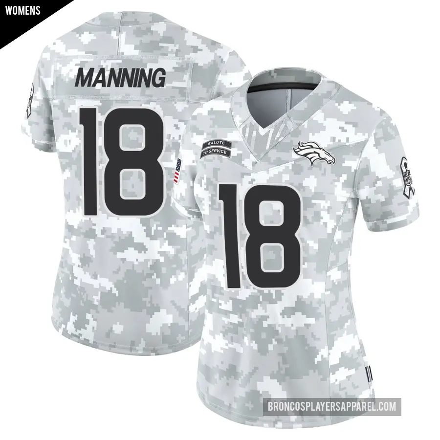 Women's Denver Broncos ＃18 Peyton Manning Arctic Camo Limited 2024 Salute to Service Jersey