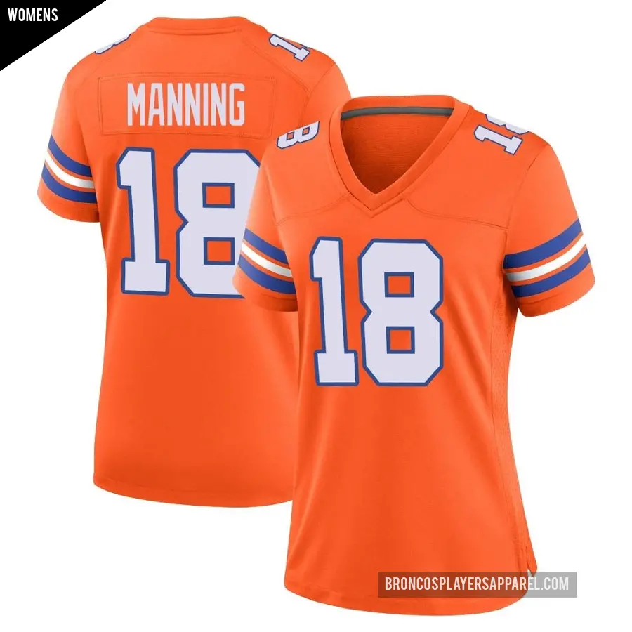 Women's Denver Broncos ＃18 Peyton Manning Orange Game Alternate Mile High Collection 1977 Throwback Jersey