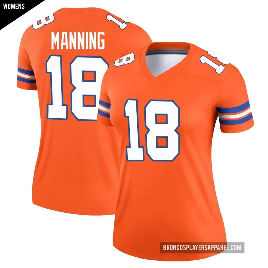 Women's Denver Broncos ＃18 Peyton Manning Orange Legend Alternate Mile High Collection 1977 Throwback Jersey
