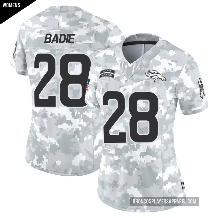 Women's Denver Broncos ＃28 Tyler Badie Arctic Camo Limited 2024 Salute to Service Jersey