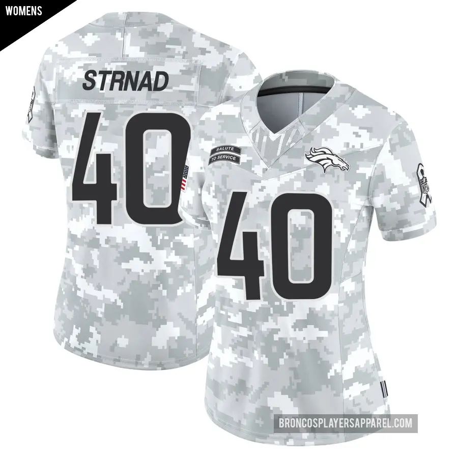 Women's Denver Broncos ＃40 Justin Strnad Arctic Camo Limited 2024 Salute to Service Jersey