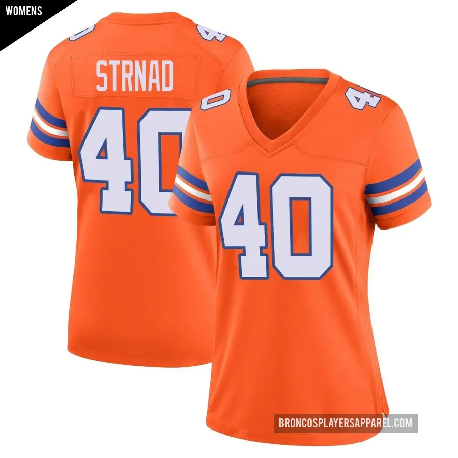 Women's Denver Broncos ＃40 Justin Strnad Orange Game Alternate Mile High Collection 1977 Throwback Jersey