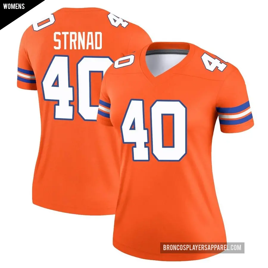 Women's Denver Broncos ＃40 Justin Strnad Orange Legend Alternate Mile High Collection 1977 Throwback Jersey