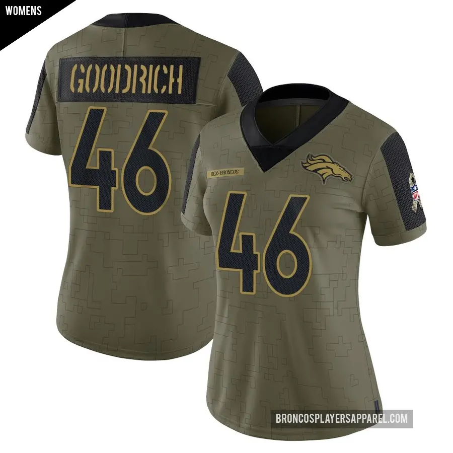 Women's Denver Broncos ＃46 Mario Goodrich Olive Limited 2021 Salute To Service Jersey