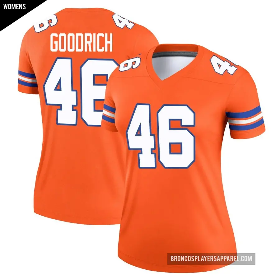Women's Denver Broncos ＃46 Mario Goodrich Orange Legend Alternate Mile High Collection 1977 Throwback Jersey