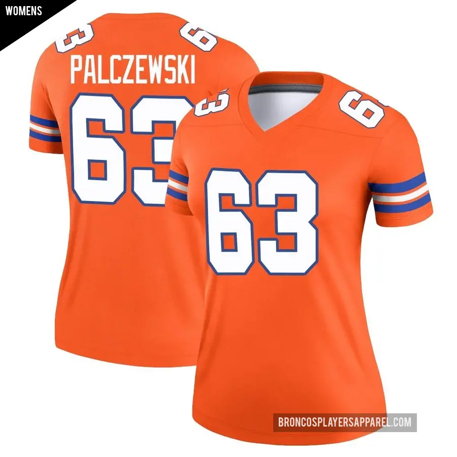 Women's Denver Broncos ＃63 Alex Palczewski Orange Legend Alternate Mile High Collection 1977 Throwback Jersey