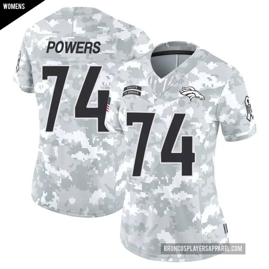 Women's Denver Broncos ＃74 Ben Powers Arctic Camo Limited 2024 Salute to Service Jersey