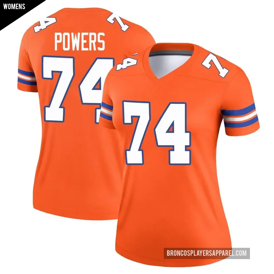 Women's Denver Broncos ＃74 Ben Powers Orange Legend Alternate Mile High Collection 1977 Throwback Jersey