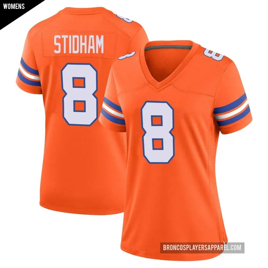 Women's Denver Broncos ＃8 Jarrett Stidham Orange Game Alternate Mile High Collection 1977 Throwback Jersey