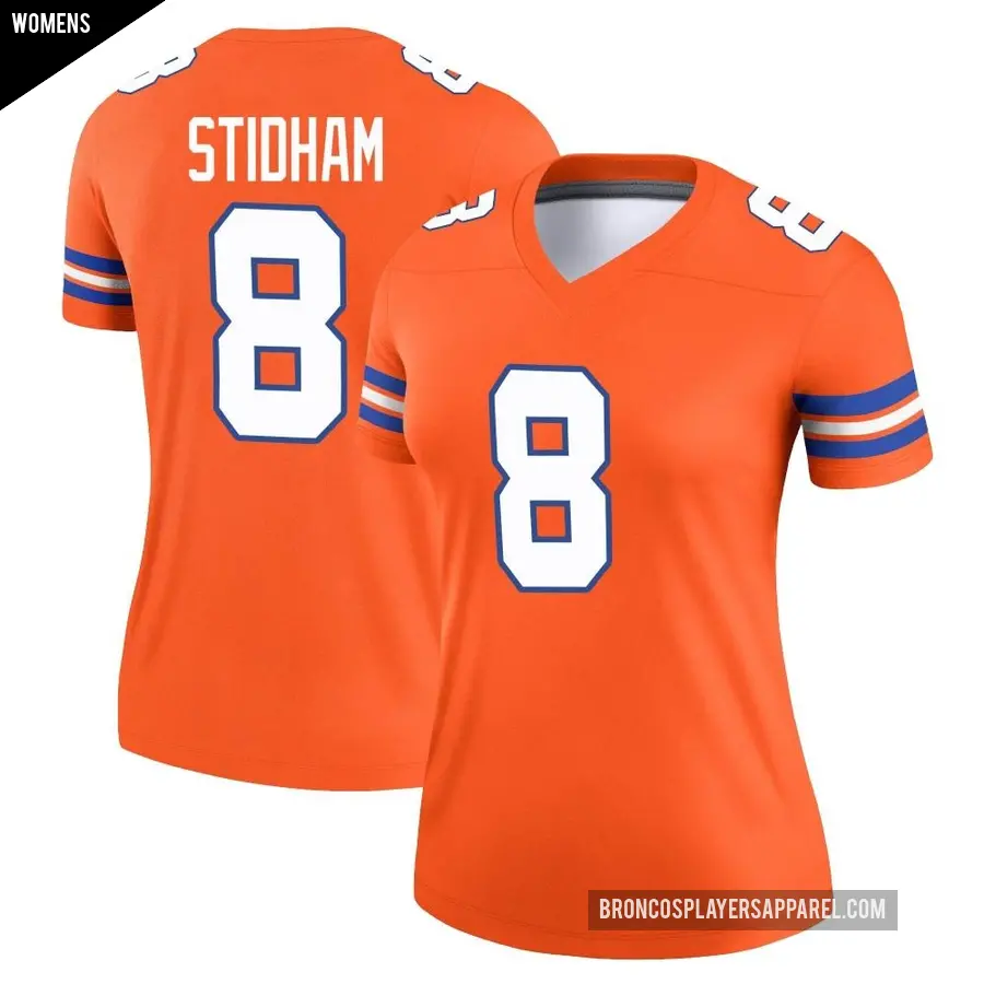 Women's Denver Broncos ＃8 Jarrett Stidham Orange Legend Alternate Mile High Collection 1977 Throwback Jersey