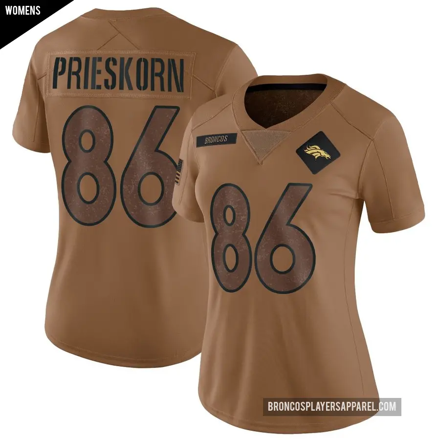 Women's Denver Broncos ＃86 Caden Prieskorn Brown Limited 2023 Salute To Service Jersey