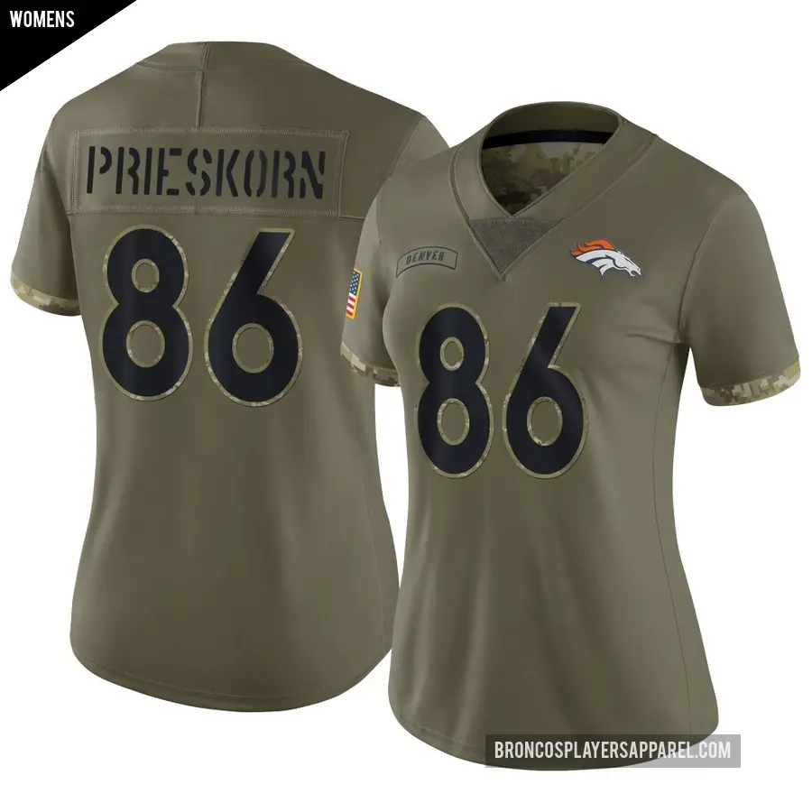 Women's Denver Broncos ＃86 Caden Prieskorn Olive Limited 2022 Salute To Service Jersey