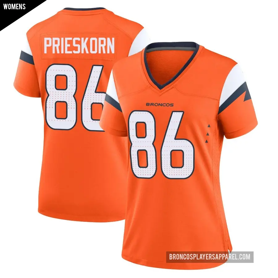 Women's Denver Broncos ＃86 Caden Prieskorn Orange Game Jersey