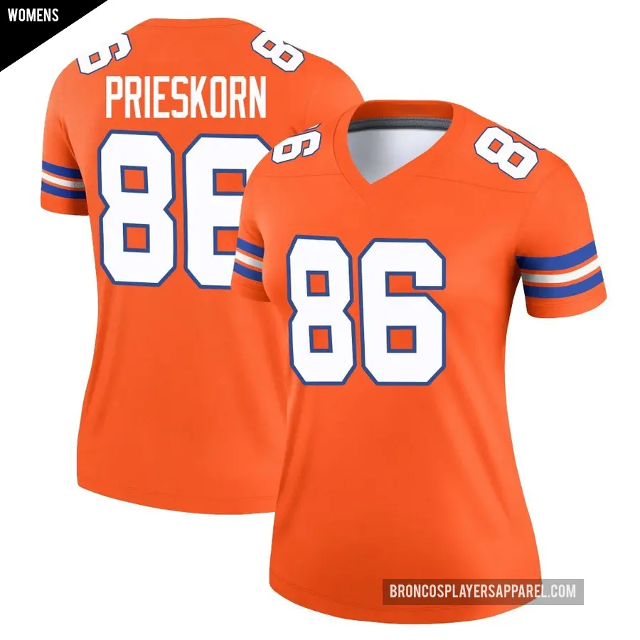 Women's Denver Broncos ＃86 Caden Prieskorn Orange Legend Alternate Mile High Collection 1977 Throwback Jersey