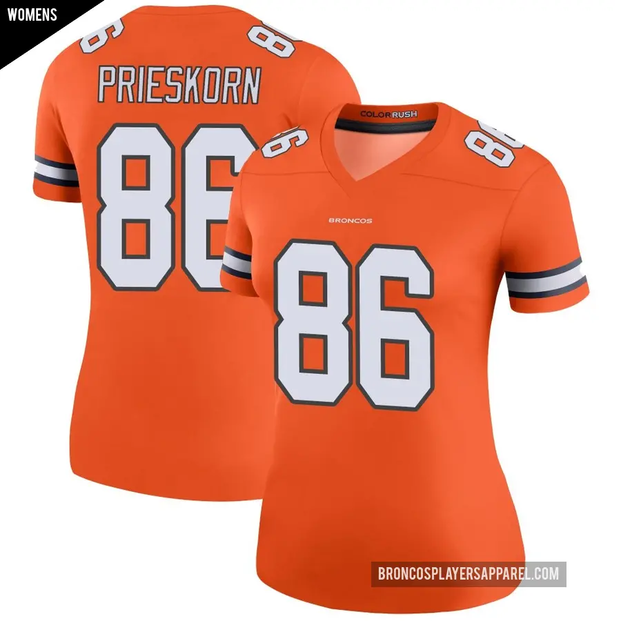 Women's Denver Broncos ＃86 Caden Prieskorn Orange Legend Color Rush Jersey
