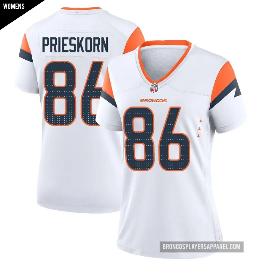 Women's Denver Broncos ＃86 Caden Prieskorn White Game 2nd Jersey
