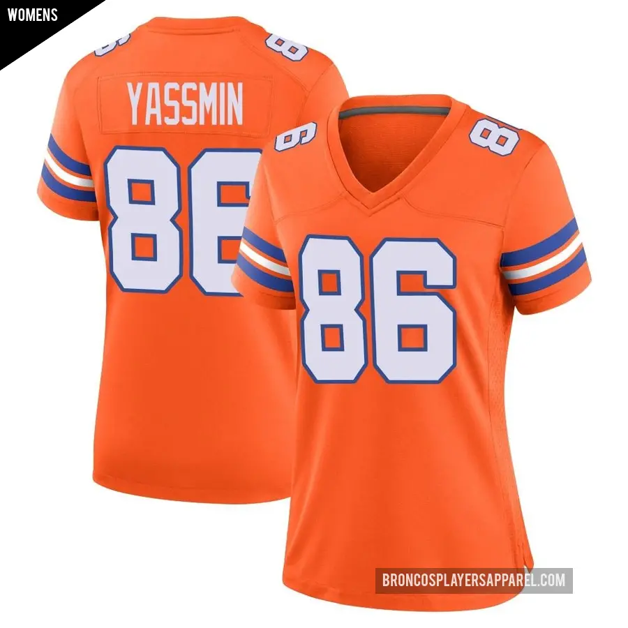 Women's Denver Broncos ＃86 Thomas Yassmin Orange Game Alternate Mile High Collection 1977 Throwback Jersey
