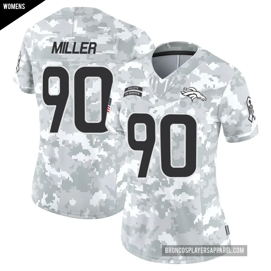 Women's Denver Broncos ＃90 Jordan Miller Arctic Camo Limited 2024 Salute to Service Jersey
