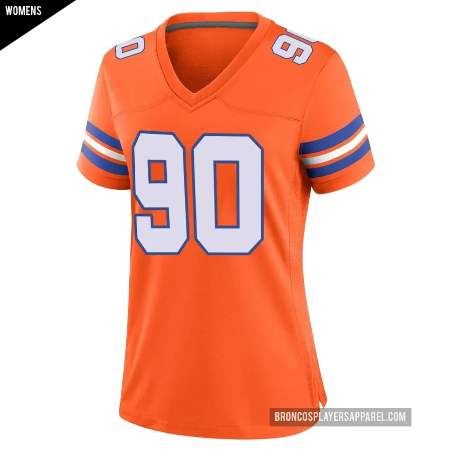 Women&#039;s Denver Broncos &#65283;90 Jordan Miller Orange Game Alternate Mile High Collection 1977 Throwback Jersey
