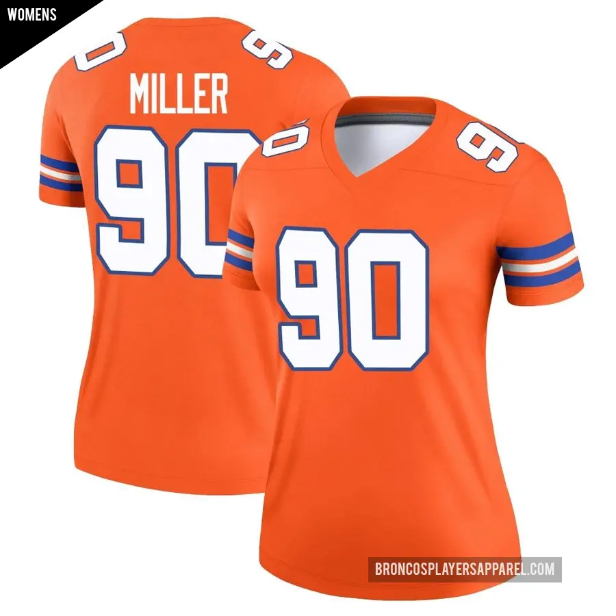 Women's Denver Broncos ＃90 Jordan Miller Orange Legend Alternate Mile High Collection 1977 Throwback Jersey