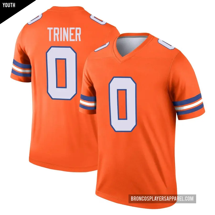 Youth Denver Broncos ＃0 Zach Triner Orange Legend Alternate Mile High Collection 1977 Throwback Jersey