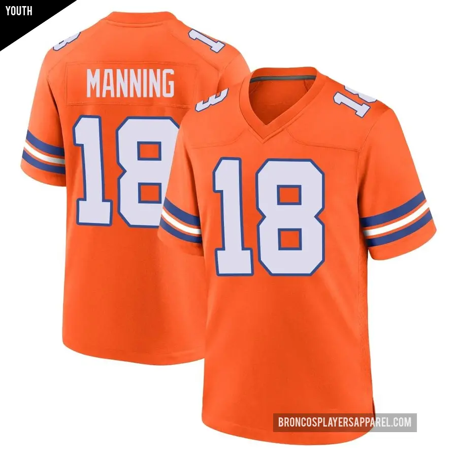Youth Denver Broncos ＃18 Peyton Manning Orange Game Alternate Mile High Collection 1977 Throwback Jersey