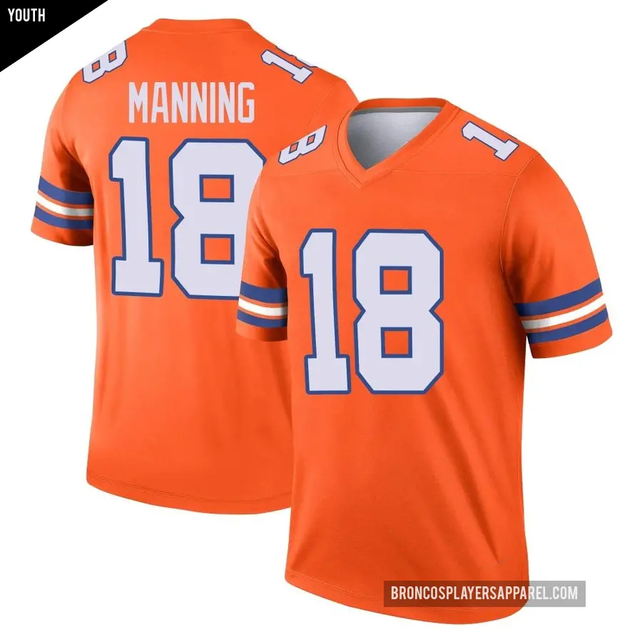 Youth Denver Broncos ＃18 Peyton Manning Orange Legend Alternate Mile High Collection 1977 Throwback Jersey
