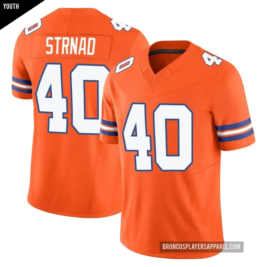 Youth Denver Broncos ＃40 Justin Strnad Orange Limited Alternate Vapor F.U.S.E. Mile High Collection 1977 Throwback Jersey