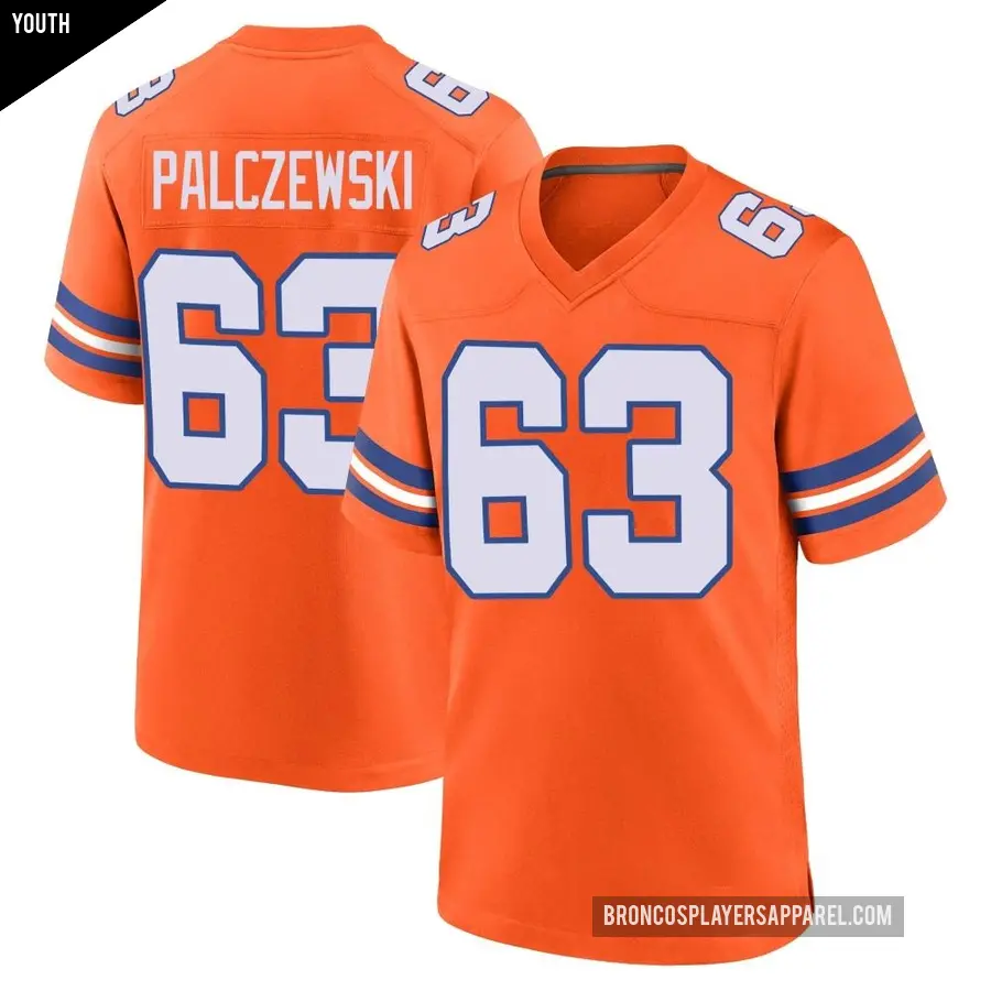 Youth Denver Broncos ＃63 Alex Palczewski Orange Game Alternate Mile High Collection 1977 Throwback Jersey
