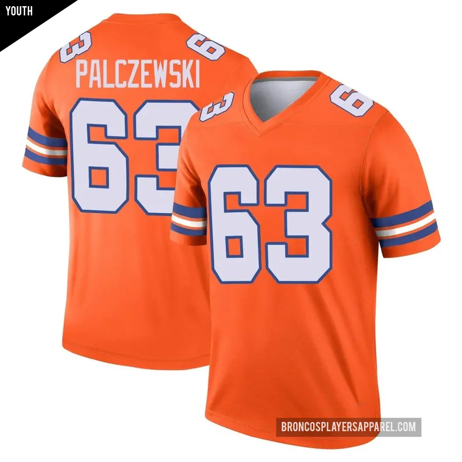 Youth Denver Broncos ＃63 Alex Palczewski Orange Legend Alternate Mile High Collection 1977 Throwback Jersey