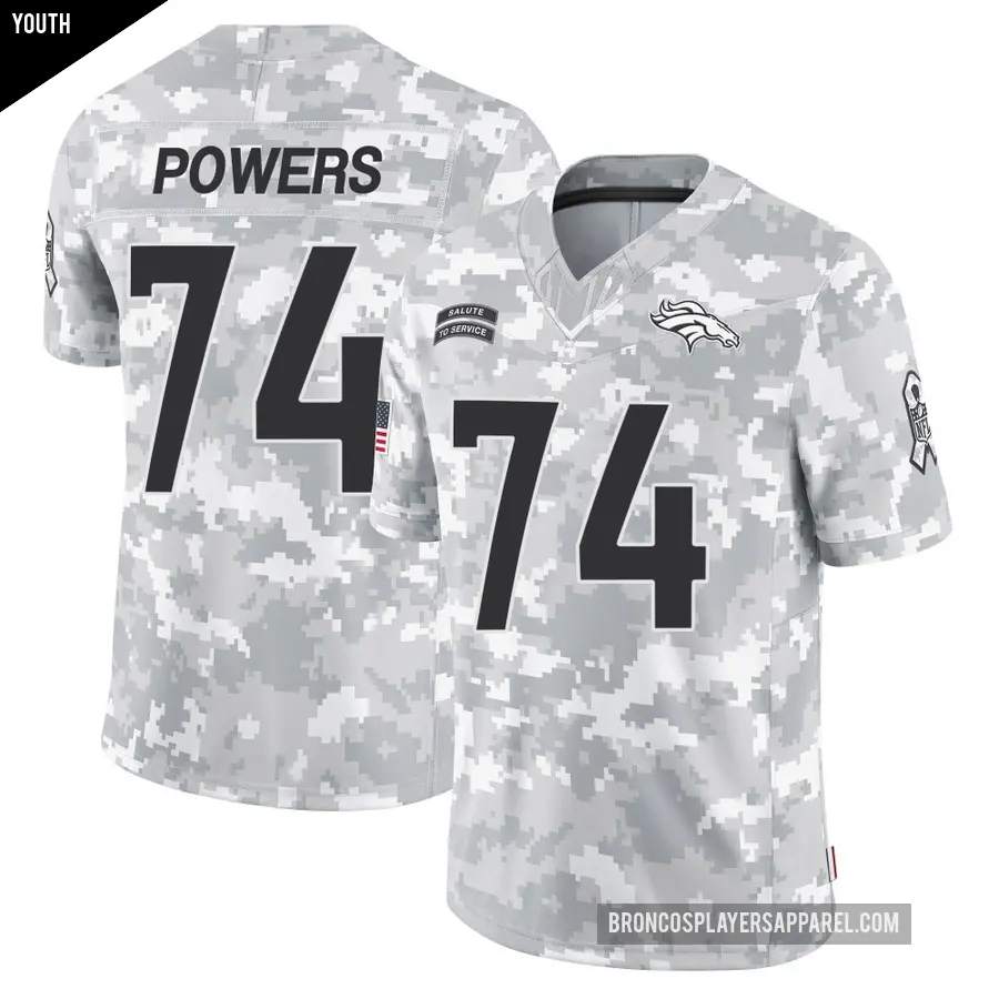Youth Denver Broncos ＃74 Ben Powers Arctic Camo Limited 2024 Salute to Service Jersey