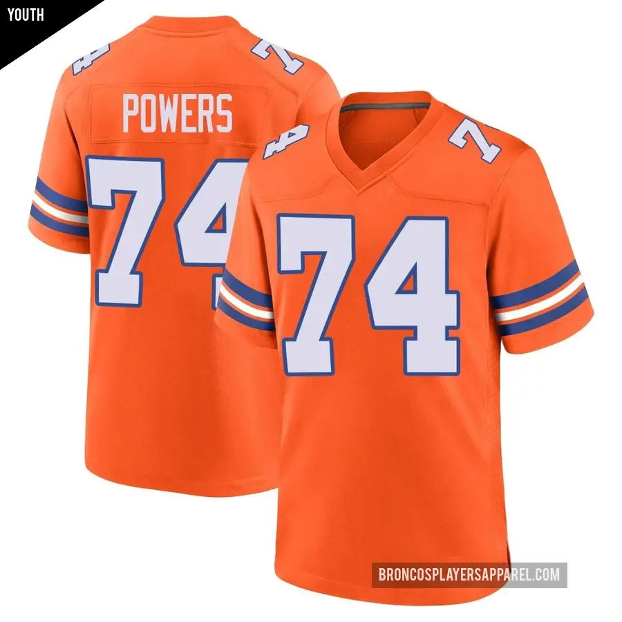 Youth Denver Broncos ＃74 Ben Powers Orange Game Alternate Mile High Collection 1977 Throwback Jersey