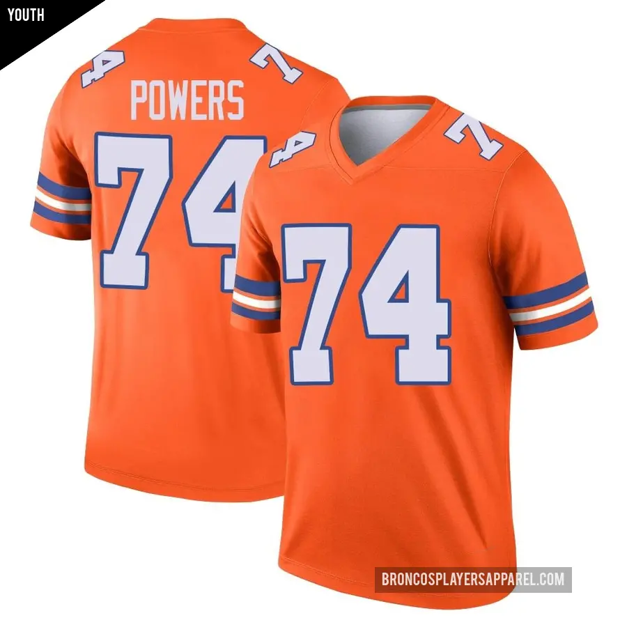 Youth Denver Broncos ＃74 Ben Powers Orange Legend Alternate Mile High Collection 1977 Throwback Jersey
