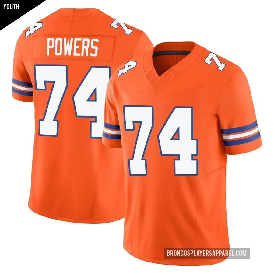 Youth Denver Broncos ＃74 Ben Powers Orange Limited Alternate Vapor F.U.S.E. Mile High Collection 1977 Throwback Jersey