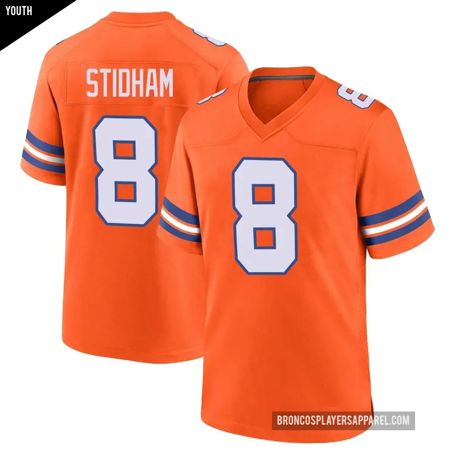 Youth Denver Broncos ＃8 Jarrett Stidham Orange Game Alternate Mile High Collection 1977 Throwback Jersey