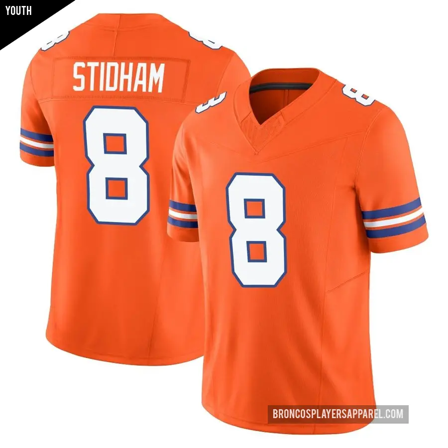 Youth Denver Broncos ＃8 Jarrett Stidham Orange Limited Alternate Vapor F.U.S.E. Mile High Collection 1977 Throwback Jersey