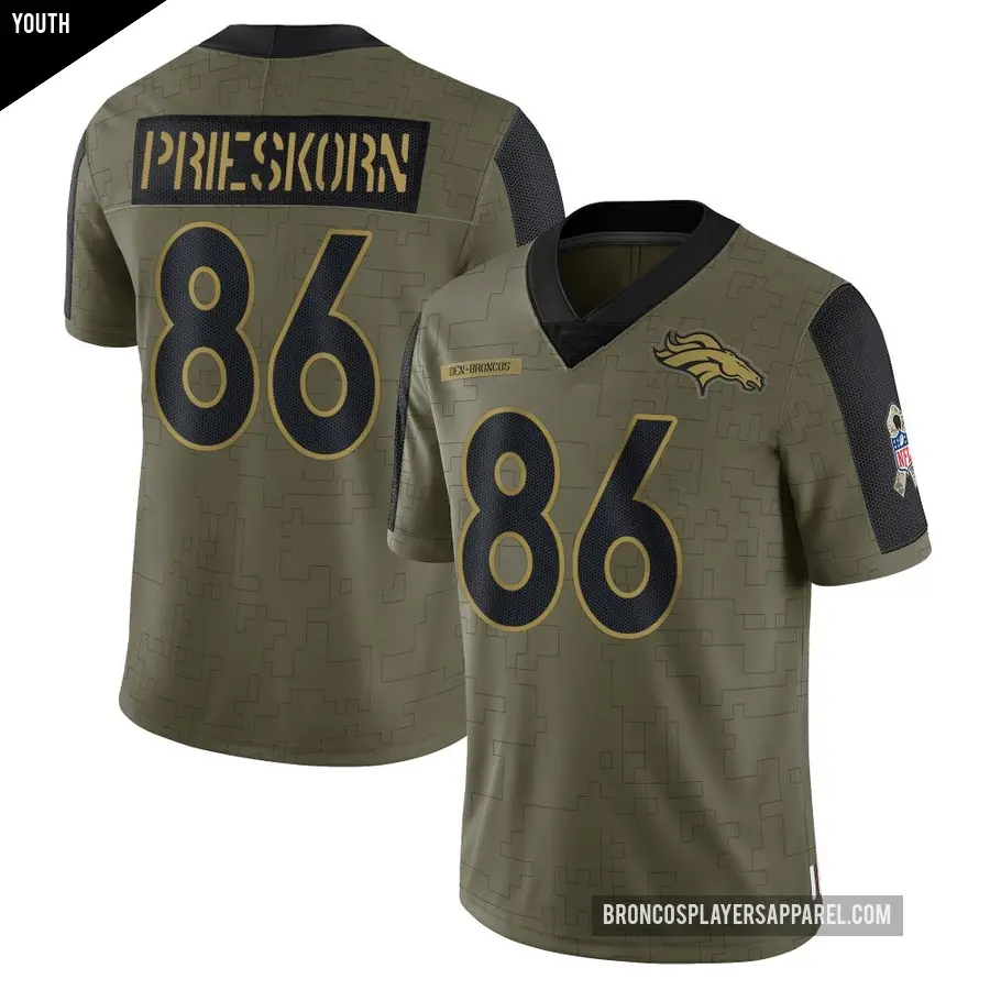 Youth Denver Broncos ＃86 Caden Prieskorn Olive Limited 2021 Salute To Service Jersey