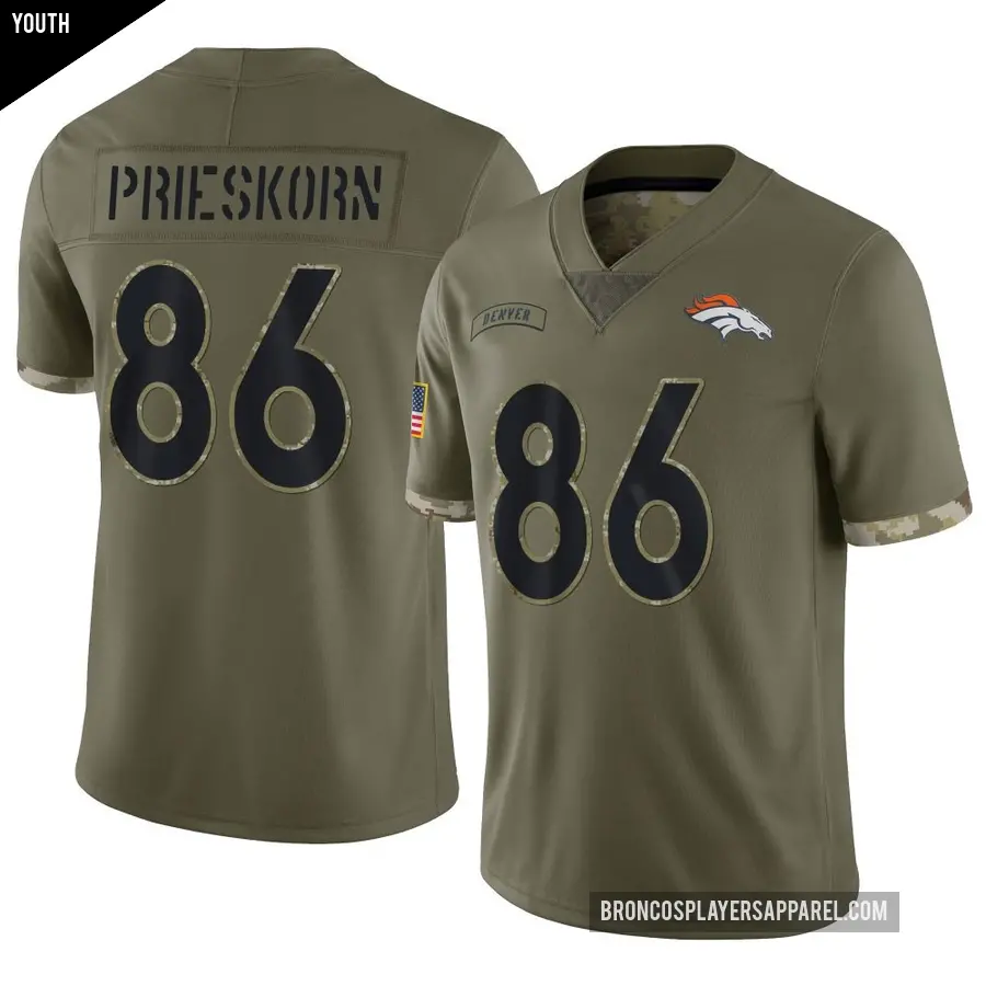 Youth Denver Broncos ＃86 Caden Prieskorn Olive Limited 2022 Salute To Service Jersey