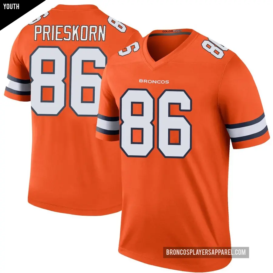 Youth Denver Broncos ＃86 Caden Prieskorn Orange Legend Color Rush Jersey