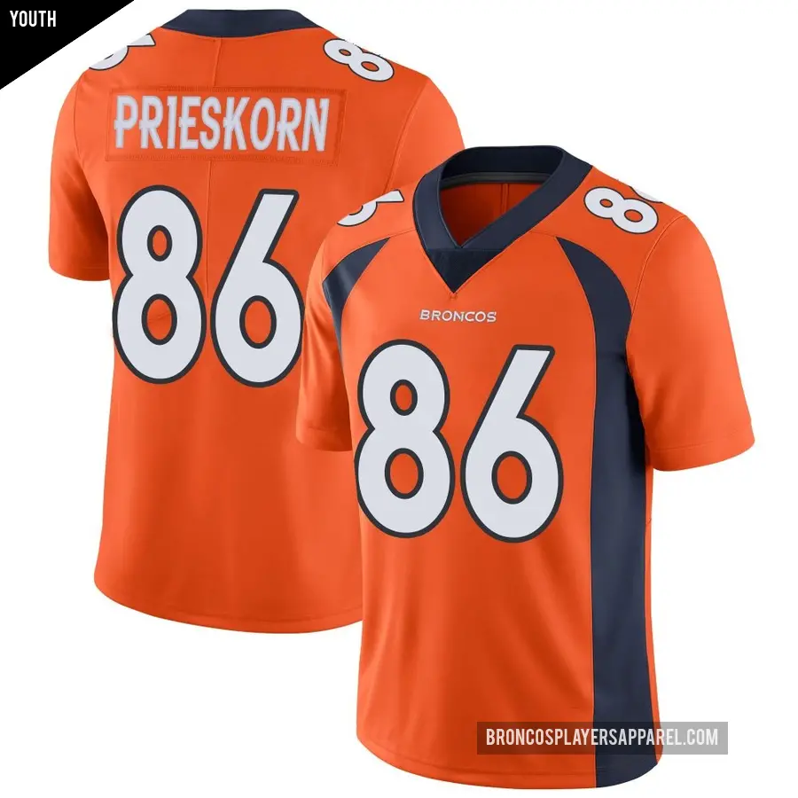 Youth Denver Broncos ＃86 Caden Prieskorn Orange Limited Team Color Vapor Untouchable Jersey