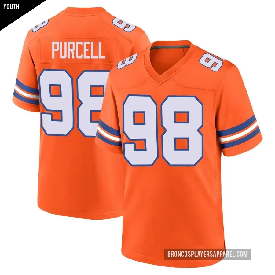 Youth Denver Broncos ＃98 Mike Purcell Orange Game Alternate Mile High Collection 1977 Throwback Jersey